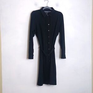 L.L. Bean Womens dress Size Large Long Sleeve Belted Button Down Collared Black